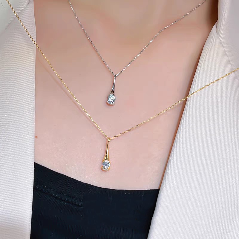 2025 Ins Top Sell Water Drop Pendant Simple Fashion Jewelry 925 Sterling Silver Fill Round Cut 5A Cubic Zircon CZ Diamond Women Luxury Party Clavicle 