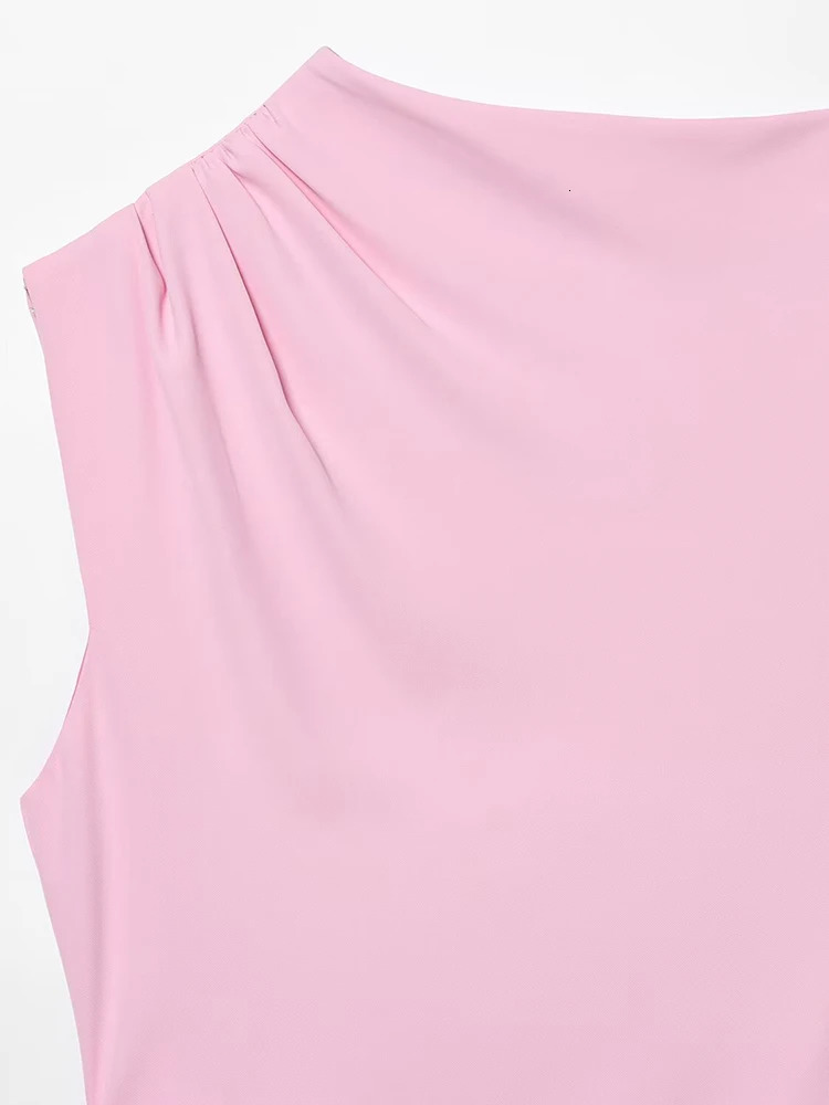 Women Summer Mini Dress Fashion Sweet Solid ONeck Sleeveless Female Elegant Street Pleated Dresses Clothing 250513