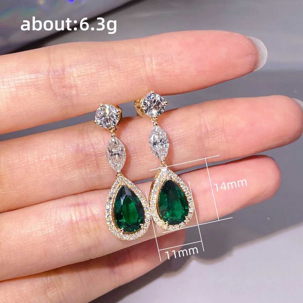 Huitan Gold Color Womens Dangle Earrings for Wedding Sparkling Inlaid Green/White Cubic Zirconia Drop Earrings Fashion Jewelry Y250510