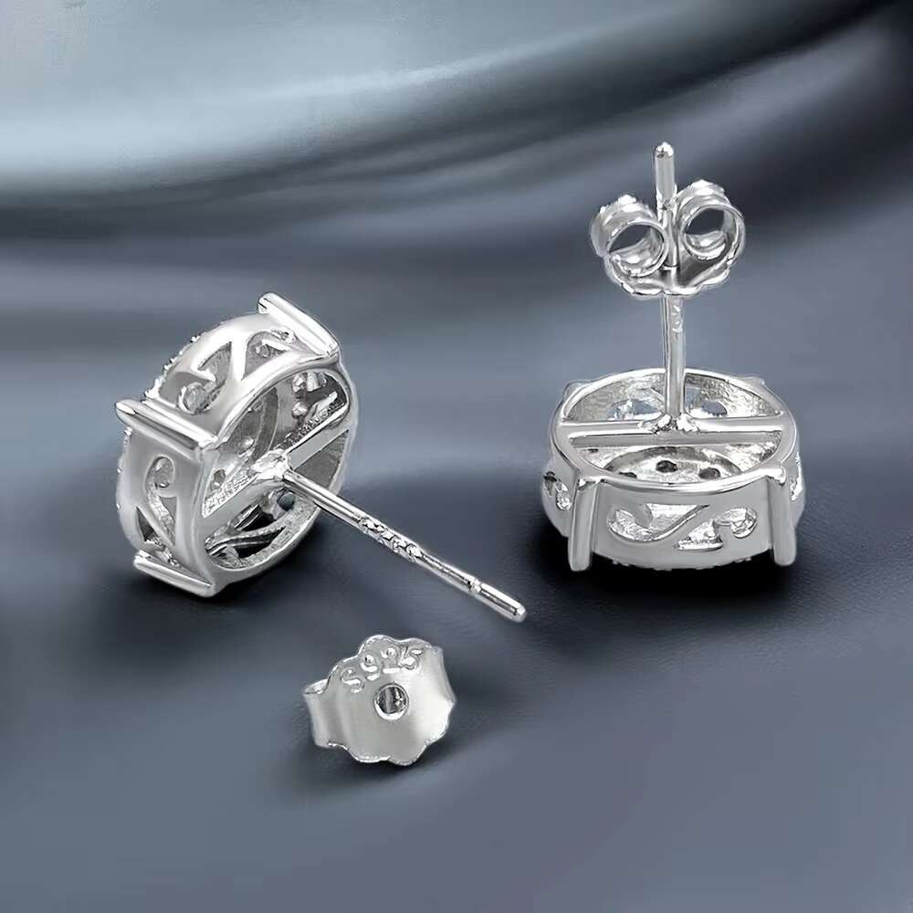 New Arrival Hip Hop Solid Silver 925 Vvs1 Moissanite Earrings Women Jewelry 18K Gold Color Round Micro Pave Stud Earrings