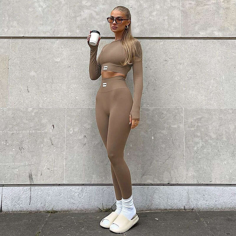 S266 Fashion Casual Women's Basic Solid Color Zhangzi Splice Sports Yoga Comfortable Fitness Suit Set B5