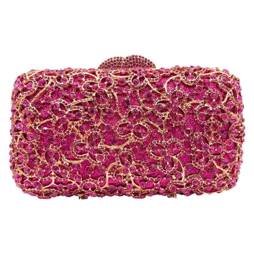 Designer Bag 2025 2025 Purplish Red Crystal Evening Bag Rhinestones Wedding Clutches Ladies Party Purse Dia Girls Dinner Prom Handbags Luxury Bag