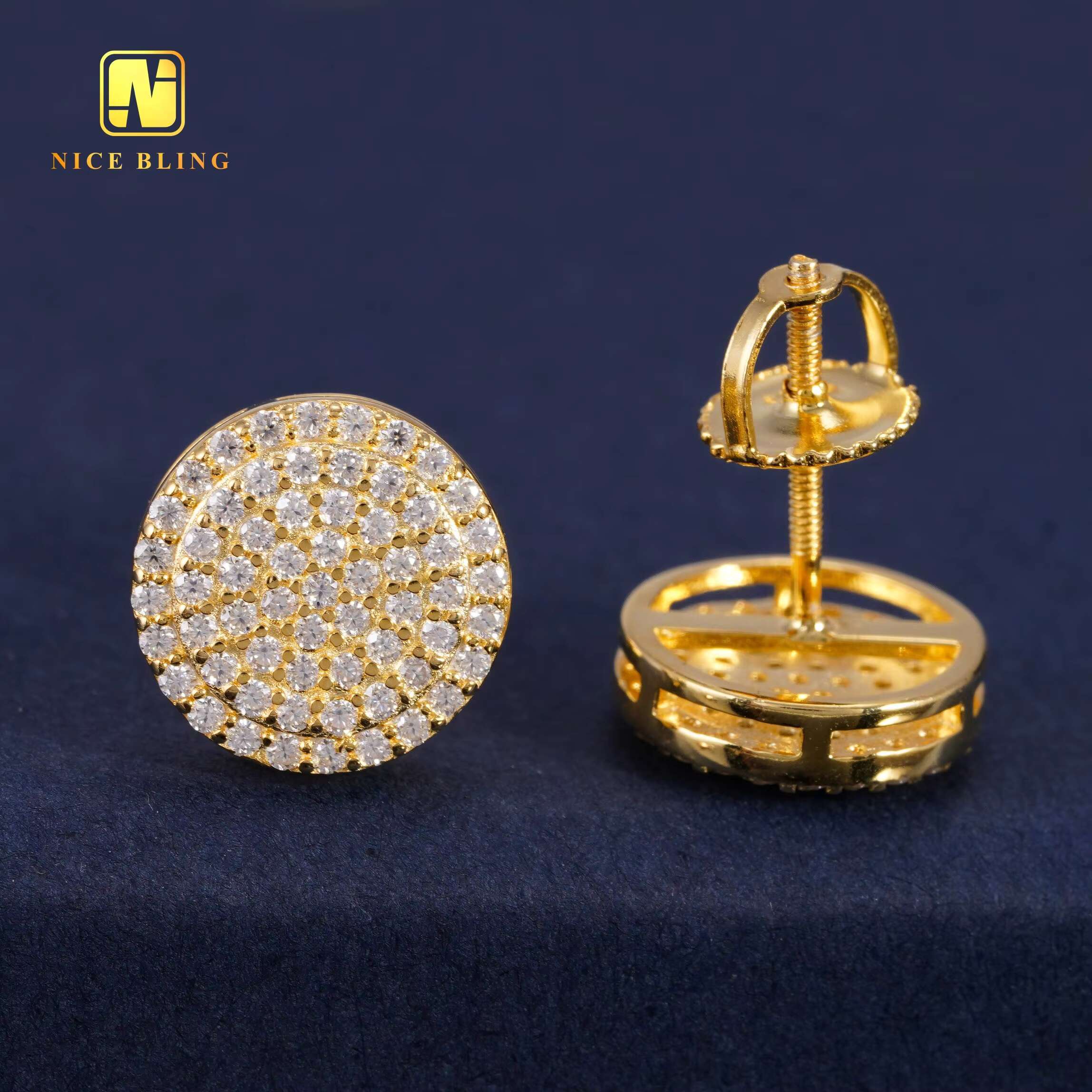 Iced Out Hip Hop Moissanite Earrings 925 Sterling Silver Ear Studs Vvs Diamond Cluster Round Earrings for Women Men