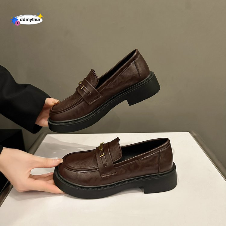 High end British style loafers for women, 2025 new versatile metal commuting soled soft top small leather shoes ddmythur
