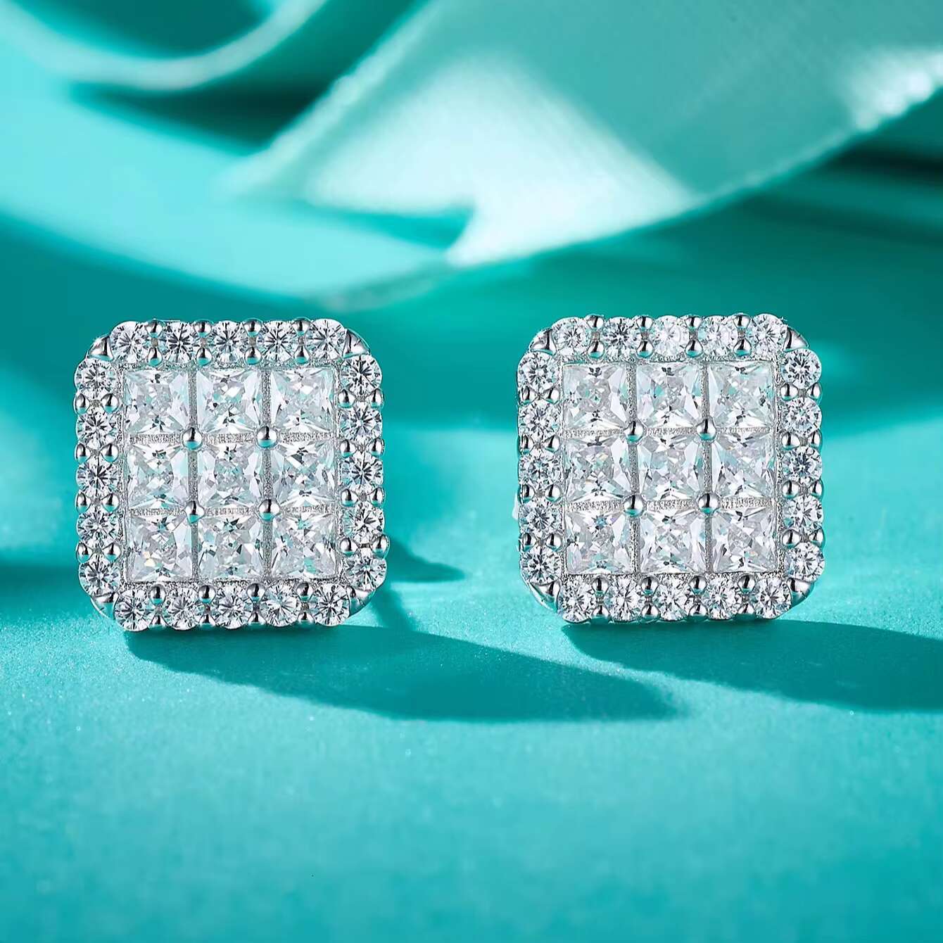 Custom Hip Hop Fully Iced Princess Cut VVS Moissanite Diamond Stud Earrings for Men Women