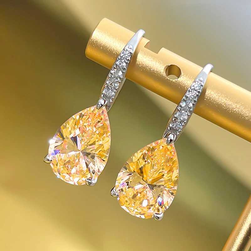 Huitan Pear Pink/Yellow Cubic Zirconia Drop Earrings for Women Silver Color Luxury Wedding Engagement Female Earrings Jewelry Y250510
