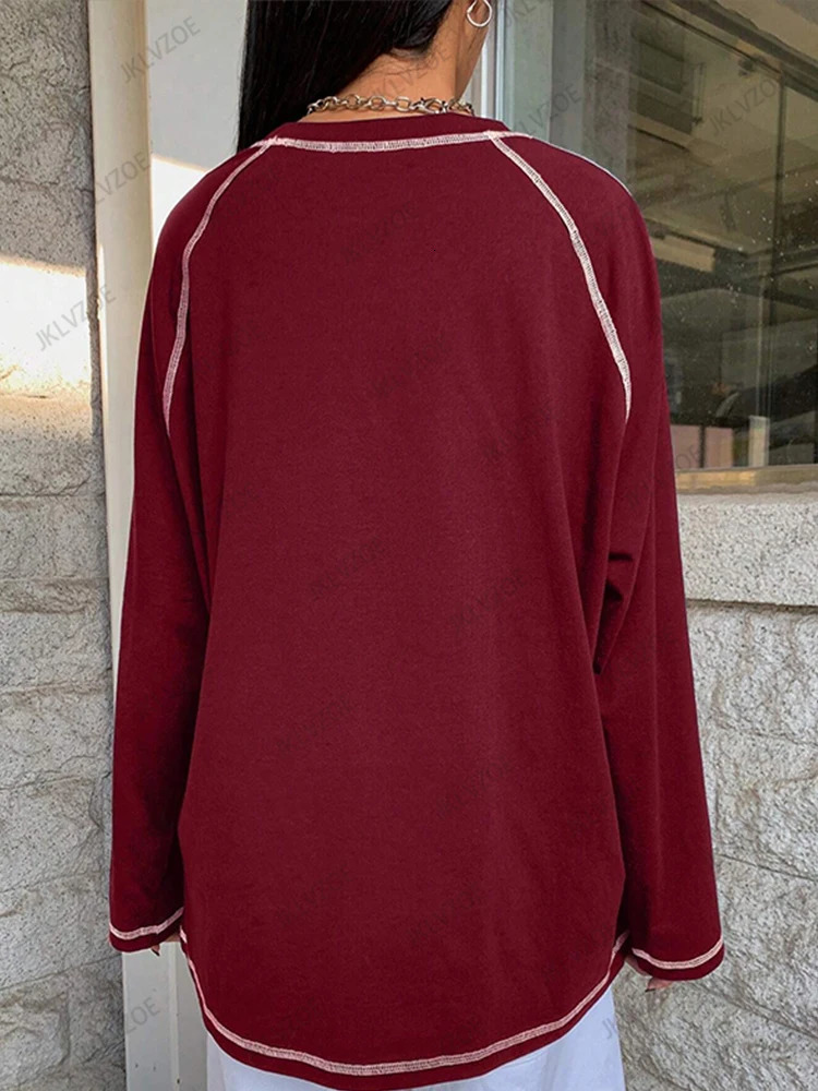 Spring Autumn Letter Print TShirt For Women Fashion ONeck Long Sleeve Sports Football Jersey Y2K Loose Oversized Tops 250513