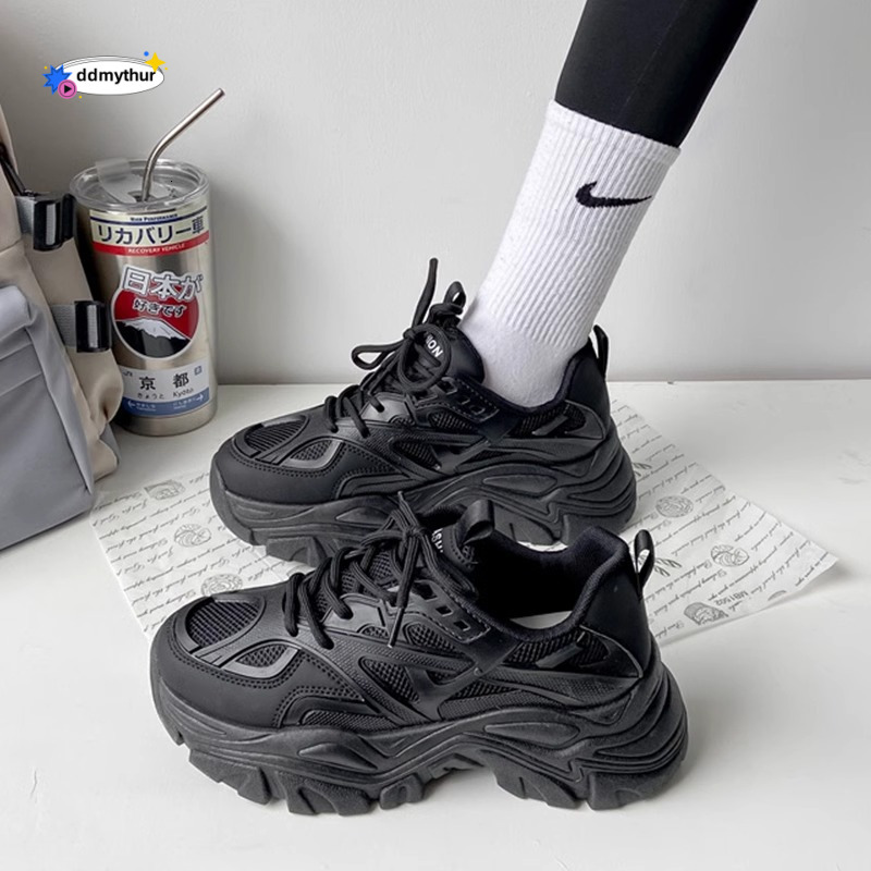 Dad's shoes, women's 2025 new style, spring and autumn breathable height increasing black, eye-catching feet, small stature, versatile, spon