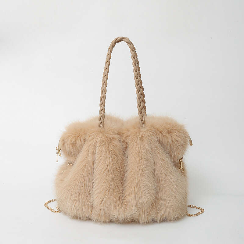 New New Autumn And Winter Furry For Women With A High-End Feel, Pleated Hand-Held Shoulder Large Capacity Crossbody Bag, Tote Plush Bag