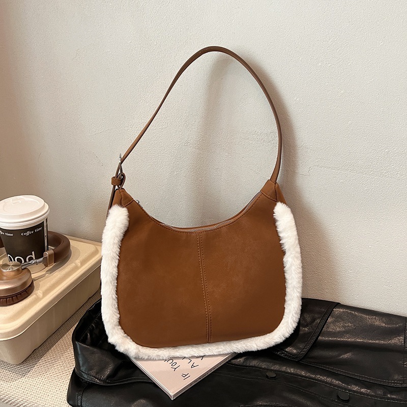 New wool edge single shoulder crossbody bag for women, armpit fashionable suede style soft bag, casual and relaxed feeling