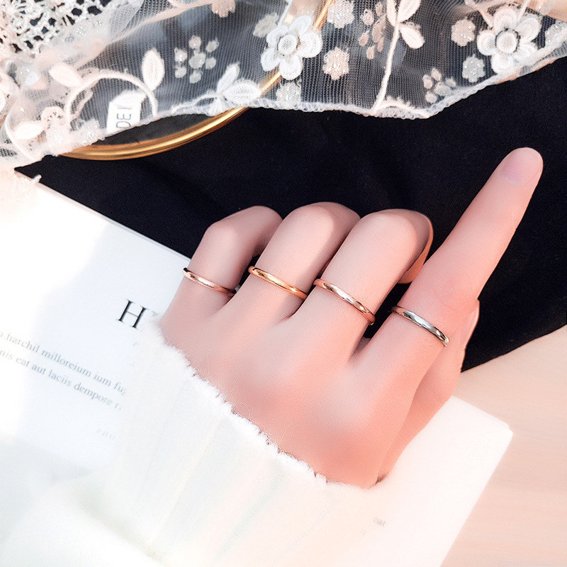 fashion simple smooth steel ring plated with 18k rose gold ball stainless steel couple ring 250513