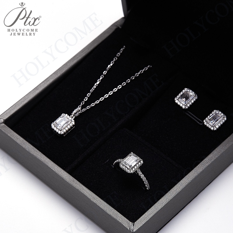 Emerald Cut Halo Earring Hip Hop Jewelry Iced Out VVS Diamond Moissanite White Gold Plated 925 Sterling Silver Stud Earrings for Men Women