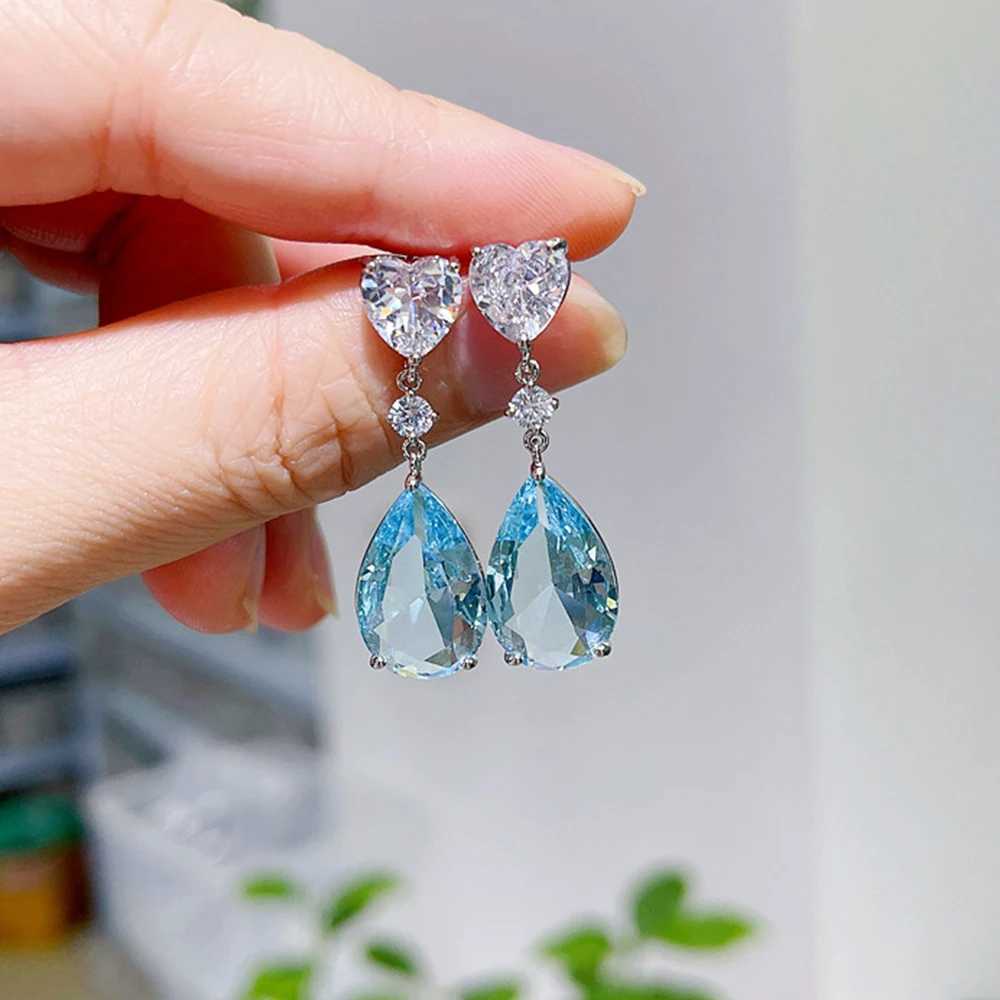 Huitan Blue/Green Pear Cubic Zirconia Drop Earrings Luxury Colorful CZ Earrings Women for Wedding Party 2022 New Trendy Jewelry Y250510