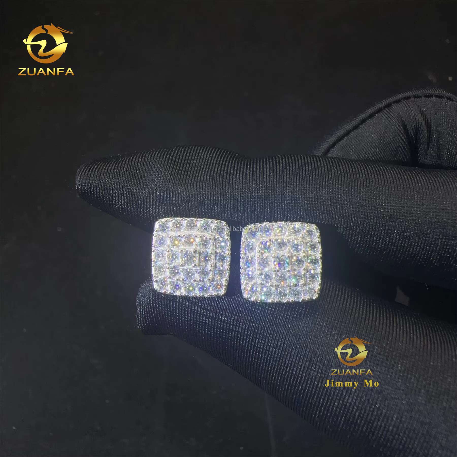 Popular Square Style Luxury Rapper Style Iced Out Hip Hop Man Stud Earrings Moissanite Diamond Screw Back Stud Earring 925