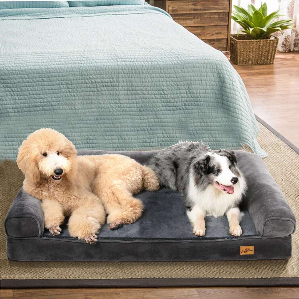 Extra Large Cozy Sofa-type Dog Sponge Foam Base Pet Crate Bed Couch Bedding with Bolster, Waterproof Cover