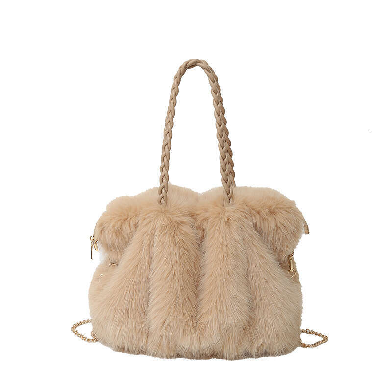 New New Autumn And Winter Furry For Women With A High-End Feel, Pleated Hand-Held Shoulder Large Capacity Crossbody Bag, Tote Plush Bag
