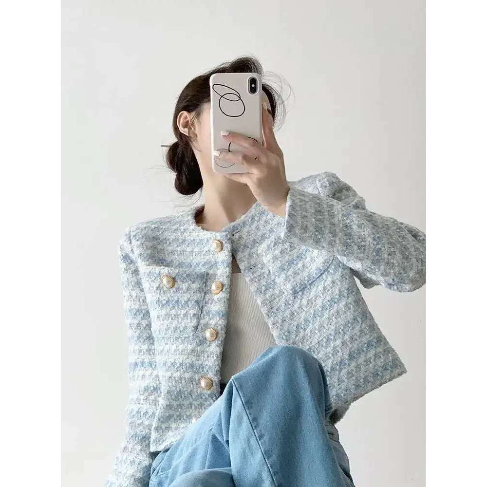 Autumn Winter Elegant Tweed Cardigan Short Coat With Pocket Single Breasted Jacket For Women Loose Outwear 2025