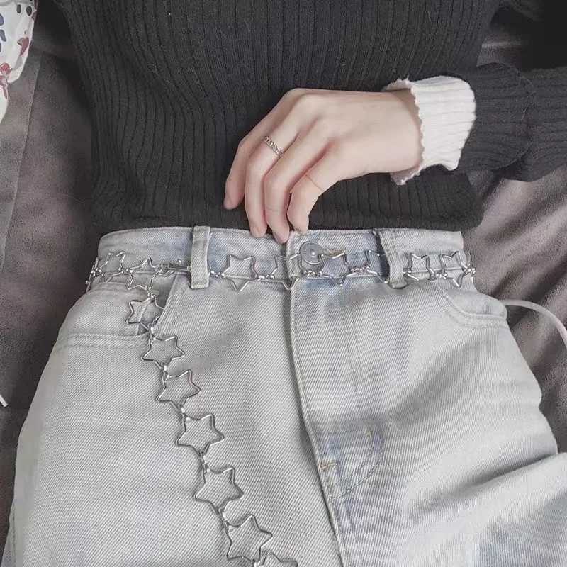 Simplicity Single-layer Four Leaf Star Alloy Waist Chain Street Photo Womens Body ChainT250513