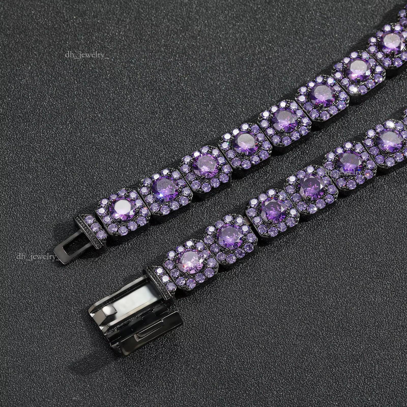 New Arrival Hip Hop Purple Zircon 12MM Rock Sugar Personality Hipster Niche Collarbone Chain Men Street Necklace