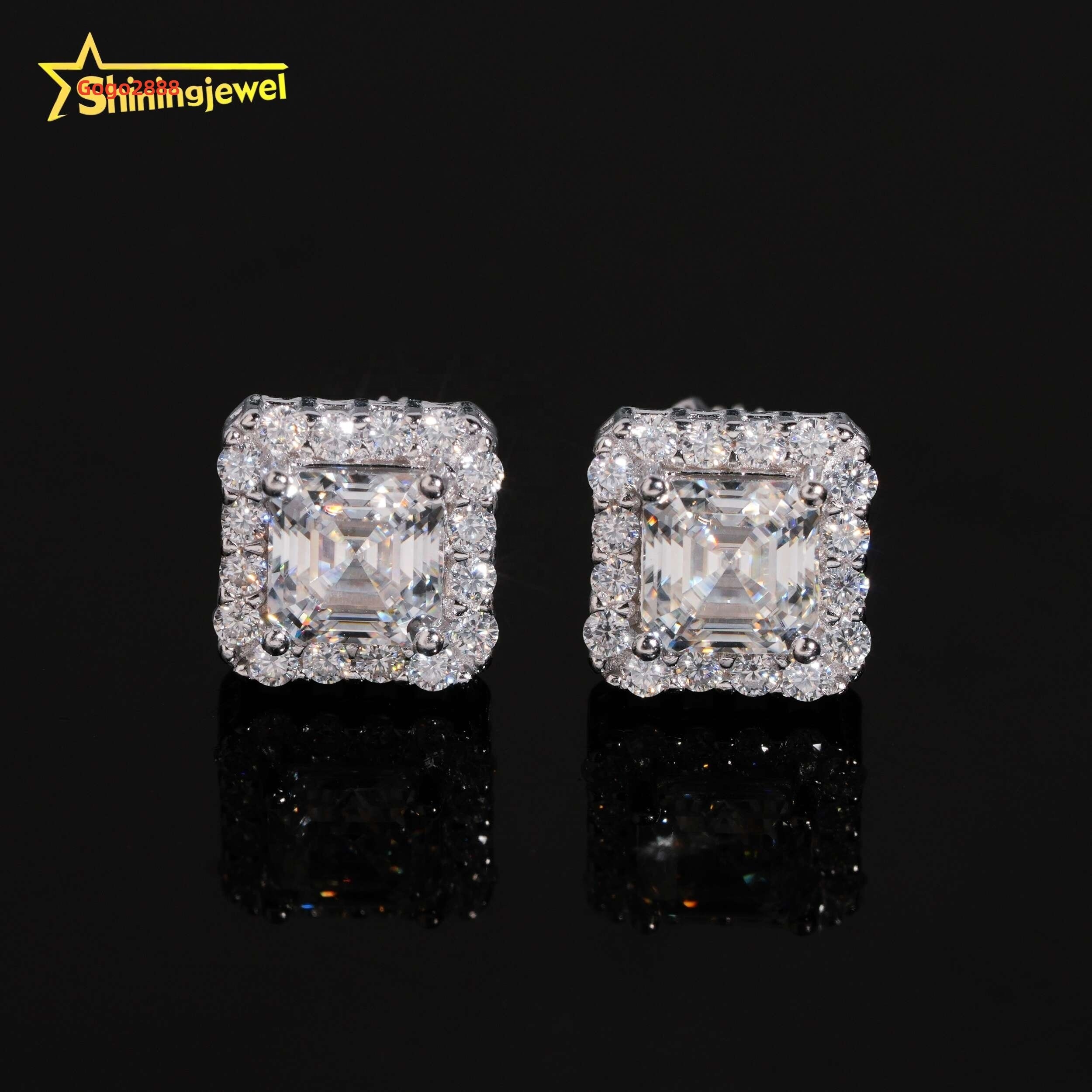 Diamond Jewelry Iced Out Square Princess Cut Hip Hop Screw Back 925 Silver Moissanite Stud Earrings