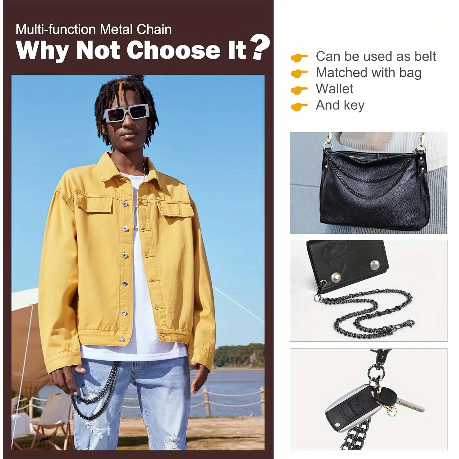 Punk Waist Chain Wallet Chain for Men Women Long Pocket Keychain with Lobster Clasps for Keys Jeans Pants Belt 250512