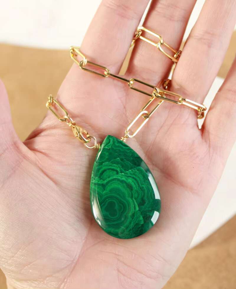 Natural pea pear chain Bohemian pure sier gold-plated women's handmade pendant necklace
