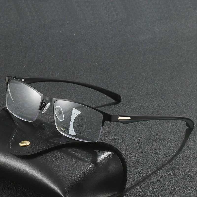 Progressive Multifocal Photochromic Reading Glasses Anti-blue Light Far Sight Glasses Men Half Frame Business Presbyopia Glasses W250513