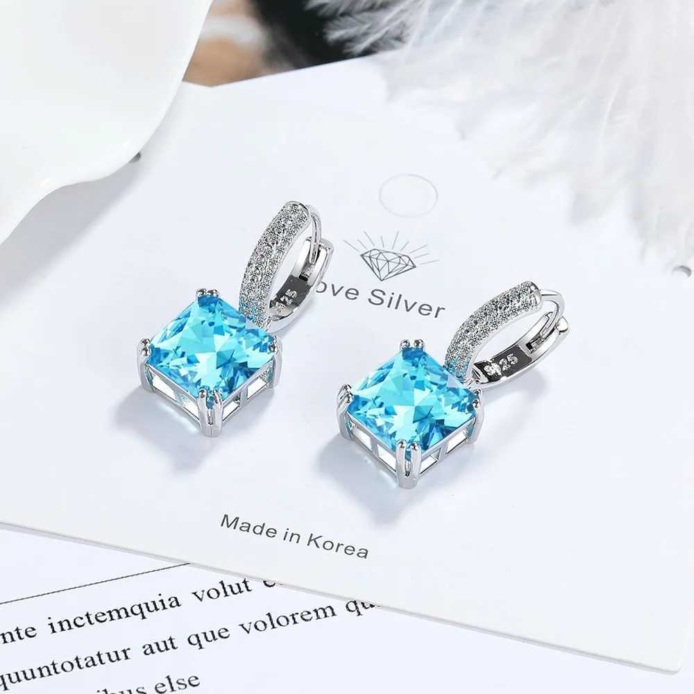 Square Princess Cut Red Created Ruby 925 Sterling Silver Hoop Earrings for Women Colorful Gemstone Earrings Huggies Y250510