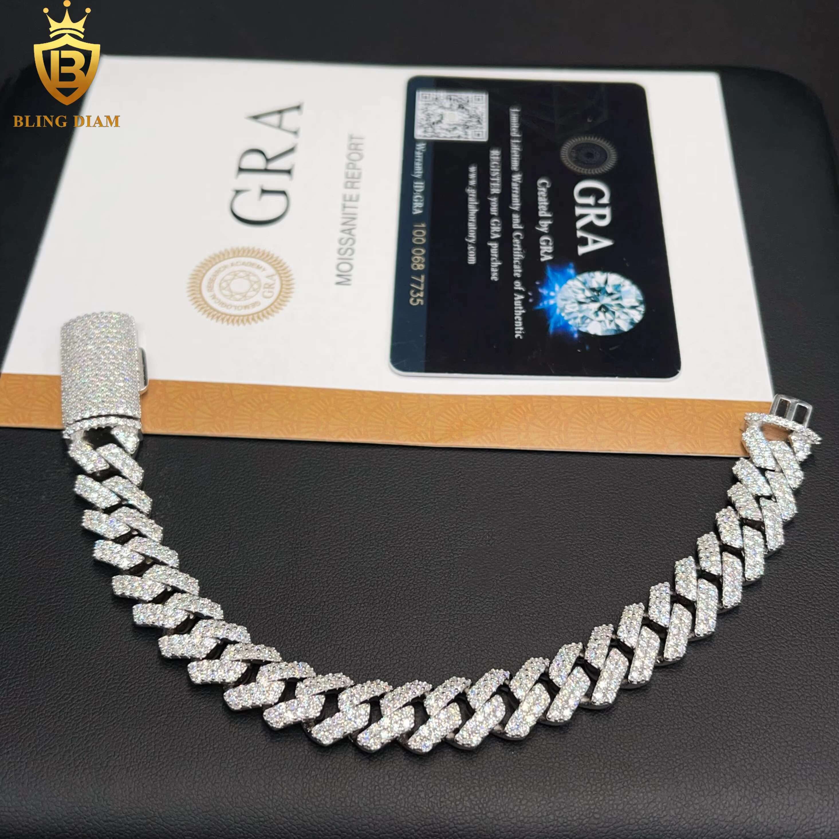 12 mm Hip Hop Rapper Jewelry 2 Rows Iced Out High Quality Miami Cuban Link Chain Vvs Moissanite Sier for Men Necklace
