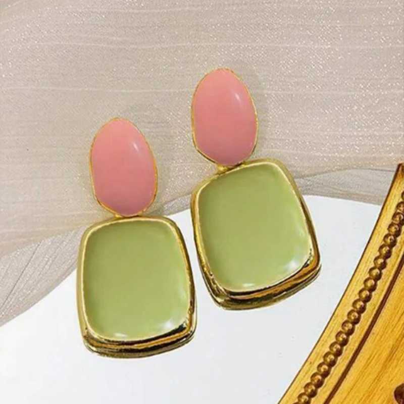 Korean Multicolor Square Dangle Stud Earrings For Women Green Purple Pink Blue Semi-Precious Stone Earrings Pastoral Style Y250510