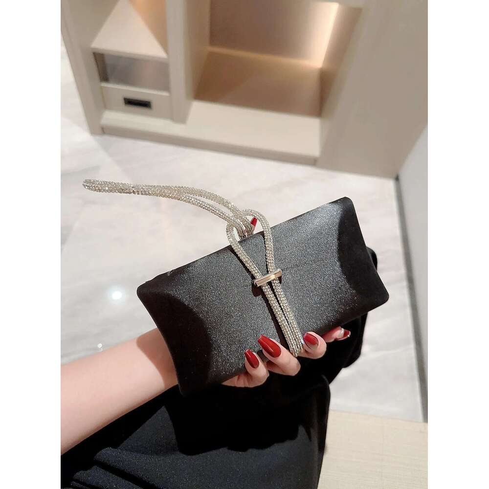 fashion Women Classic Satin Sparkly Banquet Tote Rhinestone Chain Decoration Dress Evening Party Bag Prom Handbag