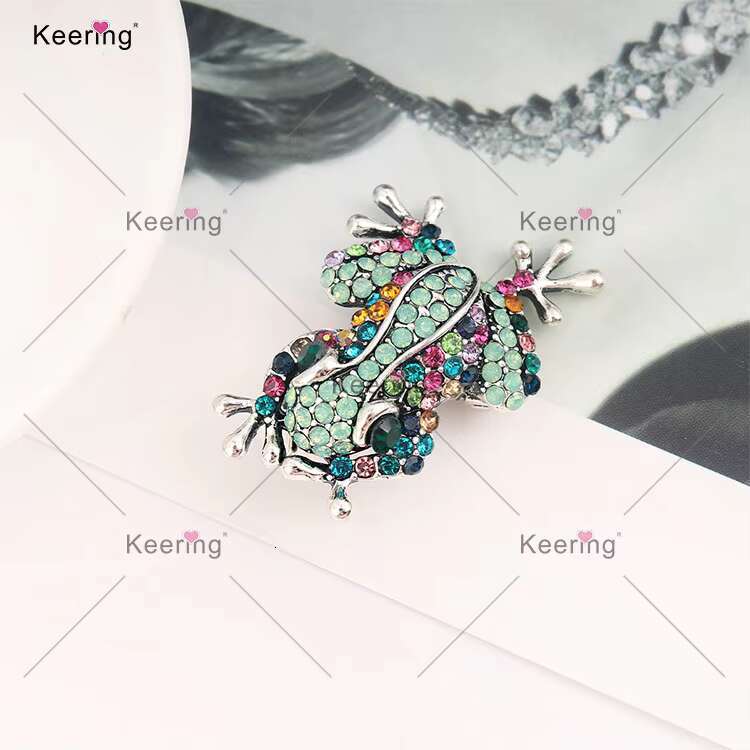 WBR-1762 Keering Luxury Stainless Steel Mosaic Diamond Pin Frog China Wholesale Women Brooches With Rhinestone for Dress Suit