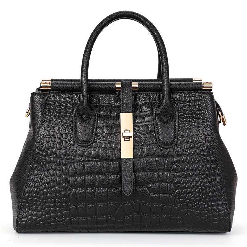 Aidrani New Crocodile Pattern Women's Handbag Large Capacity Solid Color Practical Cowhide Bag