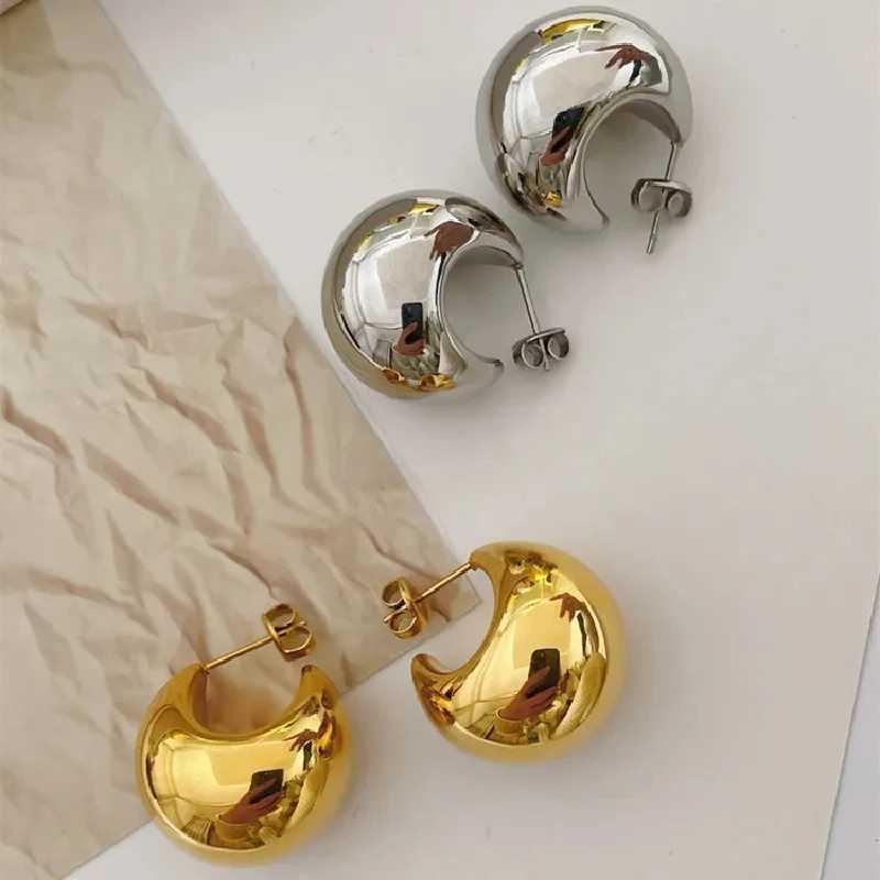 Vintage Plated Gold Smooth Metal Earrings for Women Glossy Shiny Waterdrop Earrings Exaggerated Fashion Jewelry Party Gift Y250510
