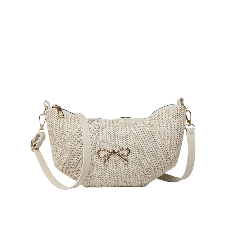 Bow woven crescent women's 2025 summer new style pleated versatile shoulder internet famous trend crossbody bag