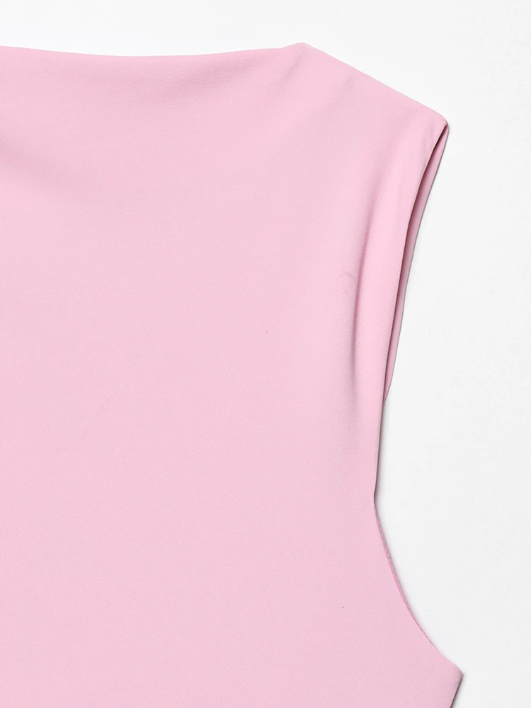 Women Summer Mini Dress Fashion Sweet Solid ONeck Sleeveless Female Elegant Street Pleated Dresses Clothing 250513