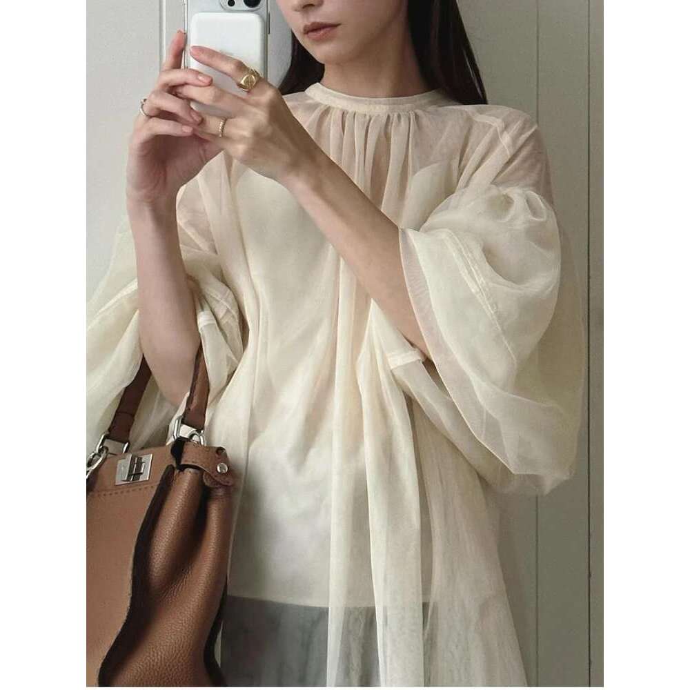 Elegant Vintage Shirts Blouses Round Neck Latern Sleeve Blusas Mujer Spring Summer New Clothes Women Loose Casual Shirt