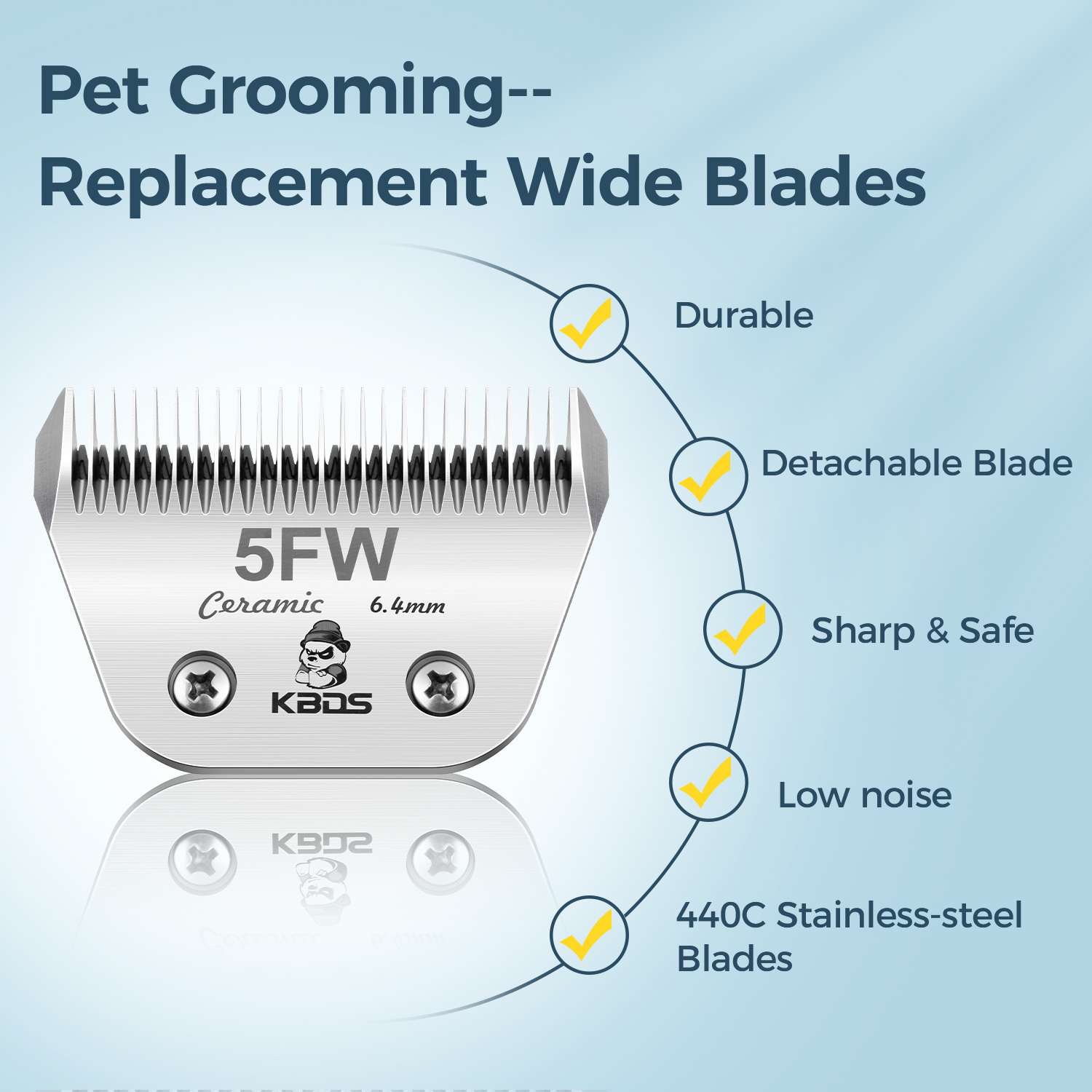 KBDS Detachable Ceramic Wide 5FW Blade for Dog Grooming Cuts Length(1/4" - 6.4mm) Compatible with Most Andis, Oster, Wahl A5 Clippers(Customizabl
