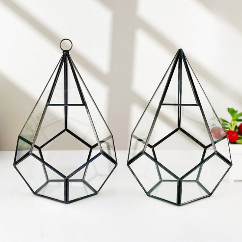 16*23Cm Miniature Glass Terrarium Geometric Diamond Desktop Garden Planter Indoor Greenhouse Succulent Plants Home Decor Ya1055