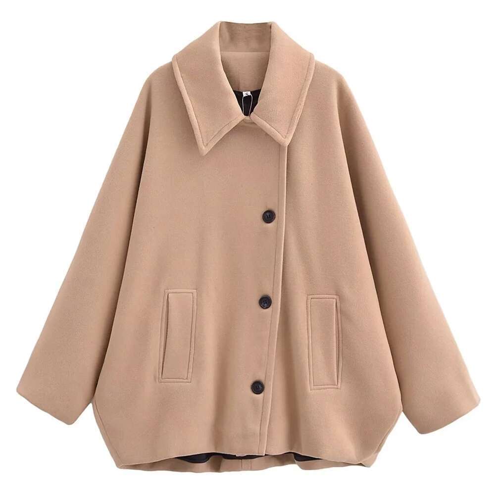 UNIZERA Autumn/Winter New Product Women's Fashion Casual Loose Lapel Bat Sleeves Woolen Cloak Coat