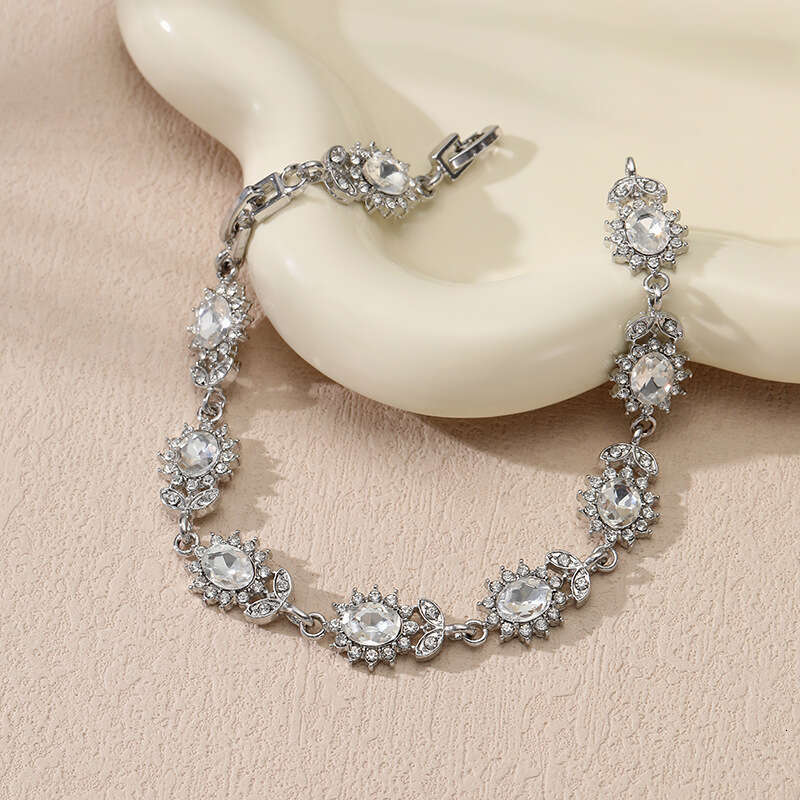 light style womens zircon flower branch and leaf colorful treasure bracelet
