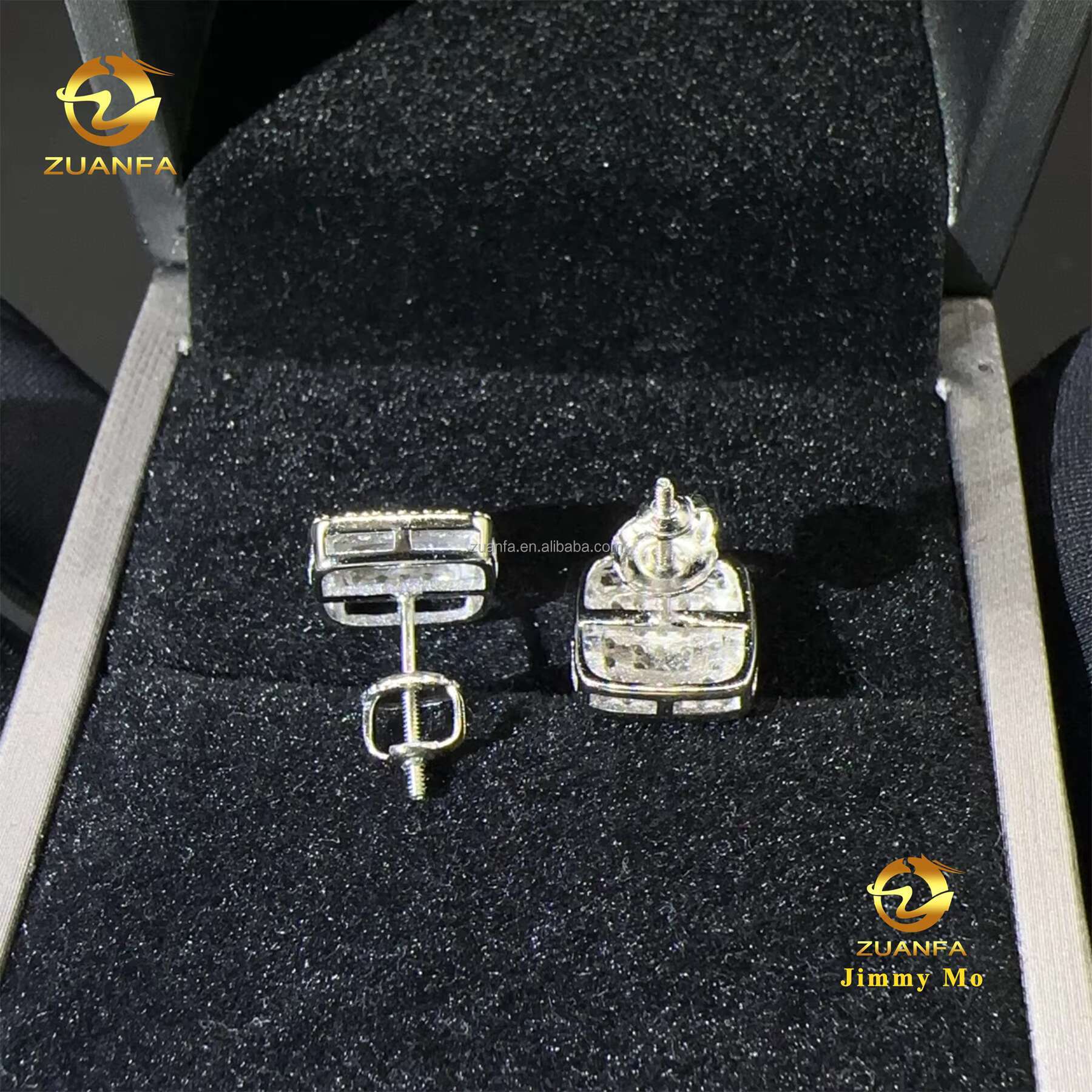 Drop Shipping Popular Pass Diamond Tester Unisex Iced Out Hip Hop 925 Sterling Silver Vvs1 Moissanite Diamond Stud Earrings Men