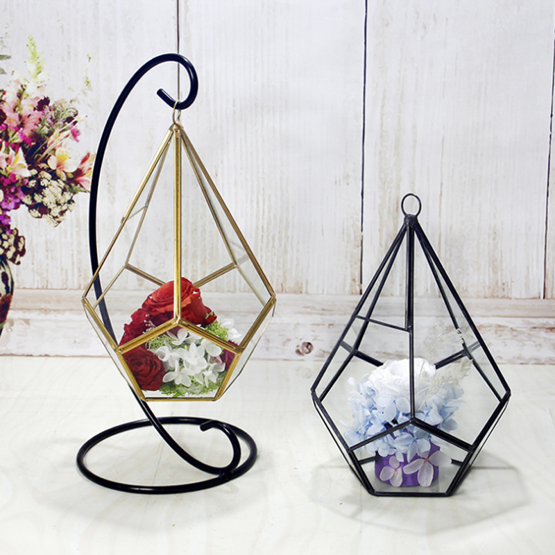 16*23Cm Miniature Glass Terrarium Geometric Diamond Desktop Garden Planter Indoor Greenhouse Succulent Plants Home Decor Ya1055