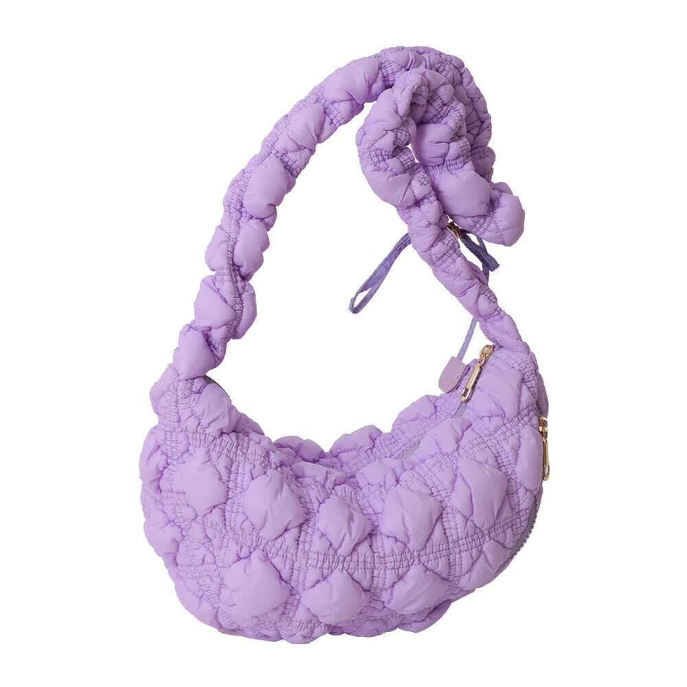 Women Cloud Pleatd Nylon Quilted Crossbody Bag Zipper Solid Color Drawstring Strap Adjustable Female Casual Handbag