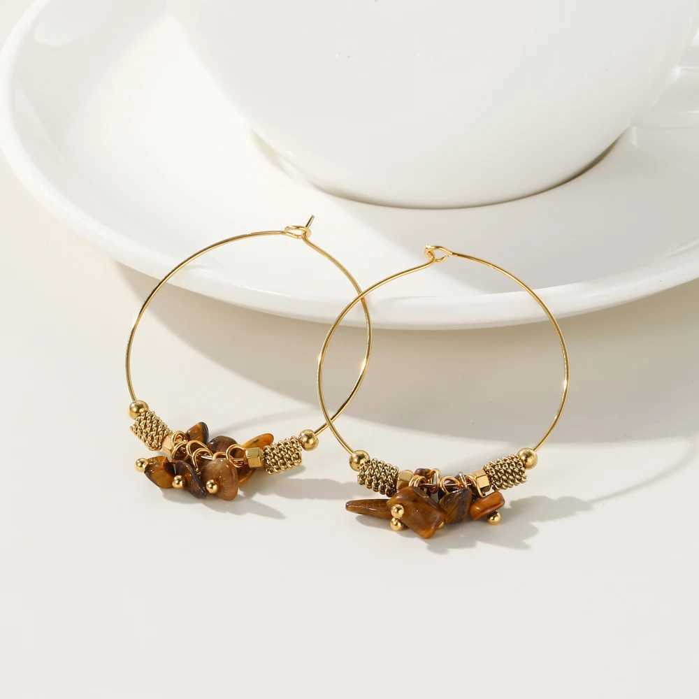 YACHAN 18K Gold Plated Charm Hoop Earrings For Women Stainless Steel Charms Dorp Earring Natural Stone Trendy Jewelry Gift Y250510