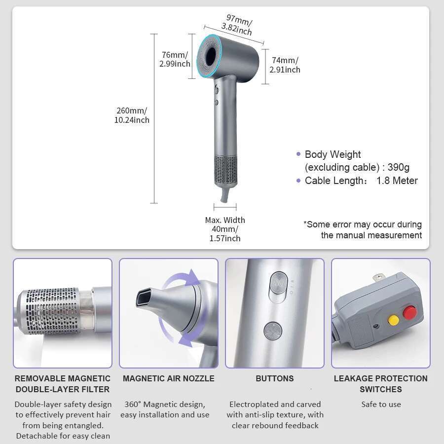 High Speed 110000Rpm 400 Million Negative Ionic Professional Hair Straightener Care For Home Travel Nozzle Blow Dryer