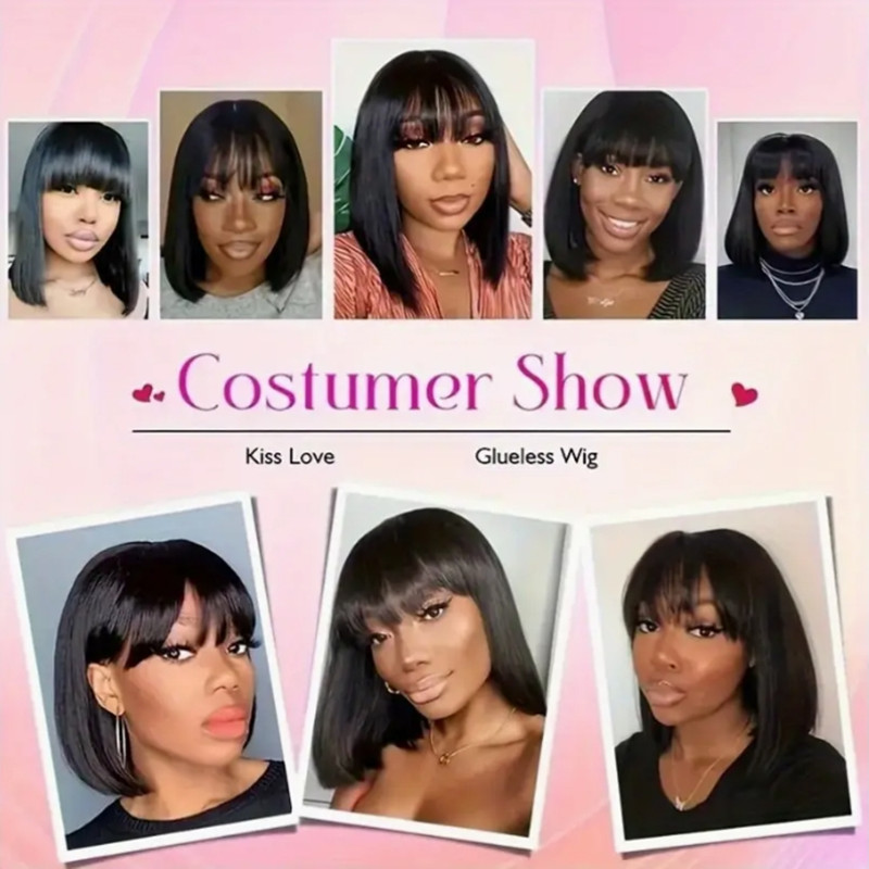 Heat Resistant Synthetic Wigs for Daily Wear: Sleek Short Bob with Fringe