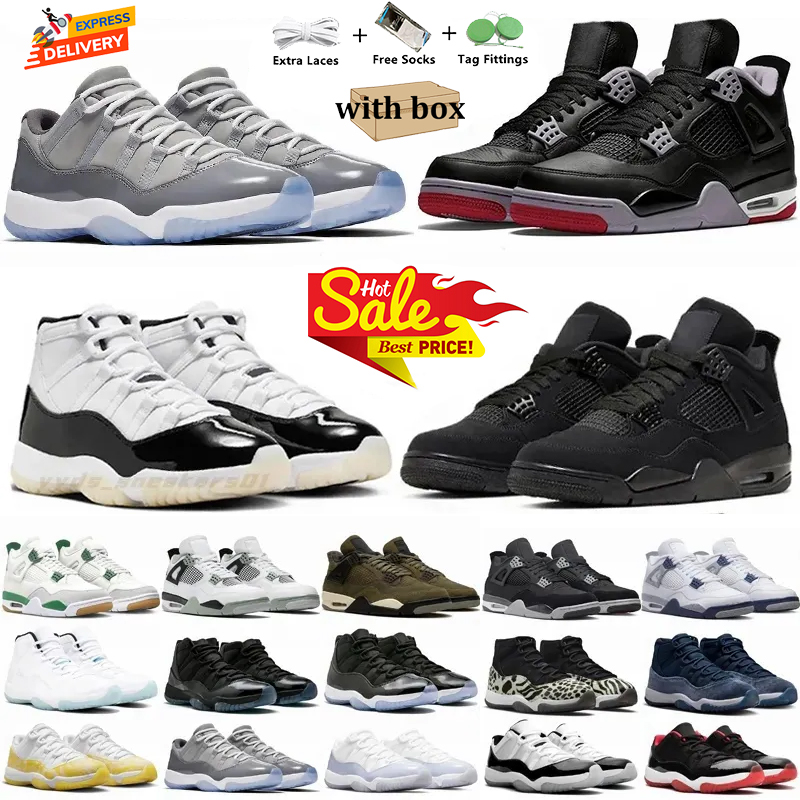 With Box Cat 4 Basketball Shoes 4s Men Women Outdoor Sport trianers Military Black Sail Olive Fire Red canary Cool Grey 11 High Low Top Womens 11s Sneakers