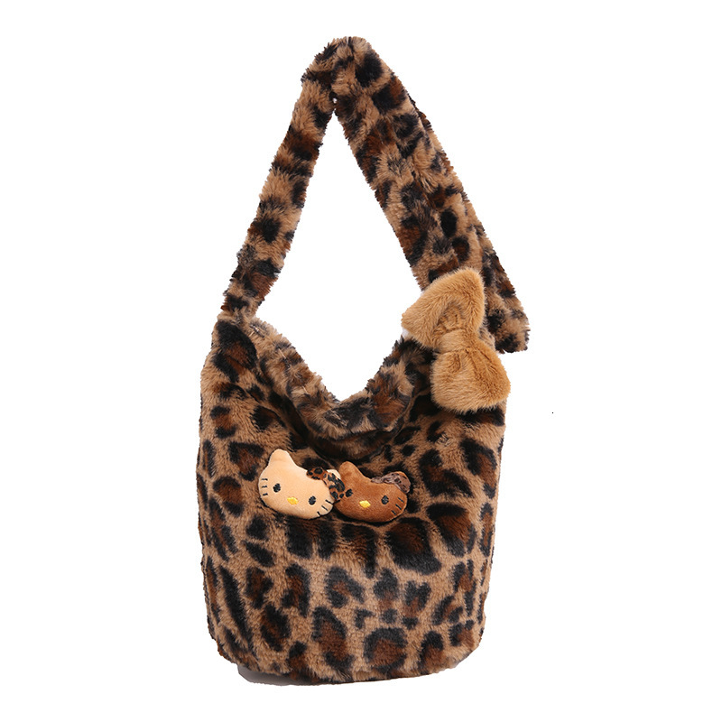 Style Free Delivery Designer Bag Winter Leopard Print Plush For Women 2025 New Fashionable Hand Held Bucket Bag High End Korean Version Single Shoulde
