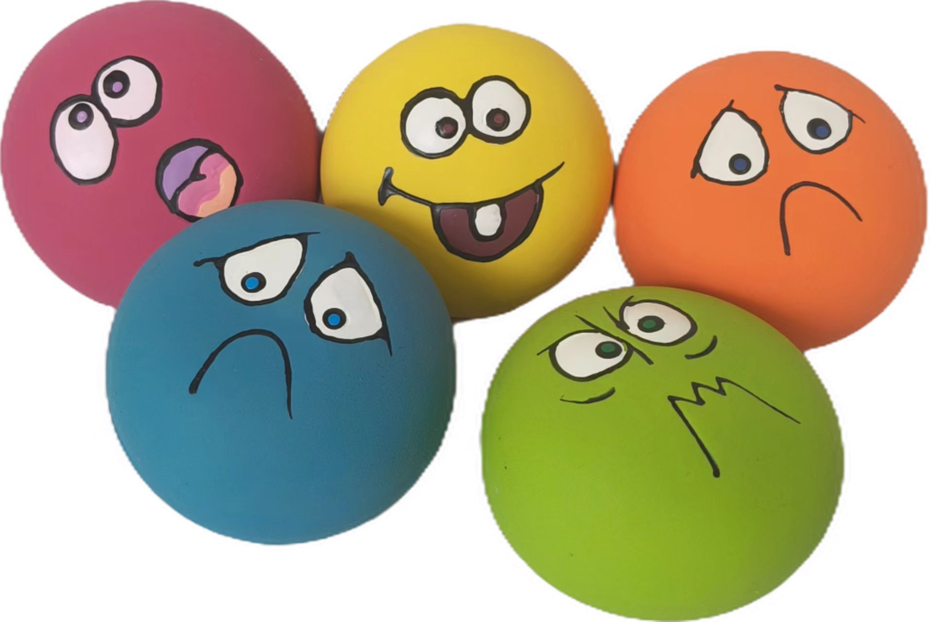 Latex Expression Ball Dog Toy Natural Rubber Squeaky Sound Teething Bouncy Pet Puppy Toy 8pcs in One Pack